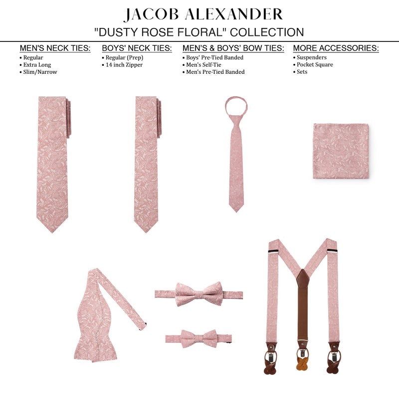 Jacob Alexander Men's Regular Floral Neck Tie - Dusty Rose - Image 5